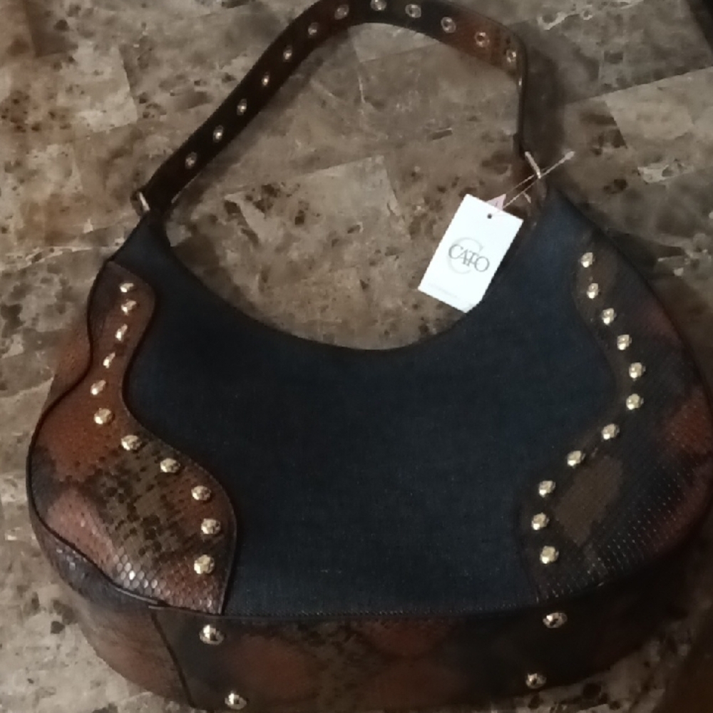Cato Black and Brown Hobo Bag with Gold Accents